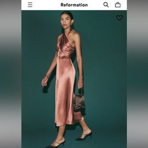 NWT Reformation Maddison Silk Midi Dress in Praline